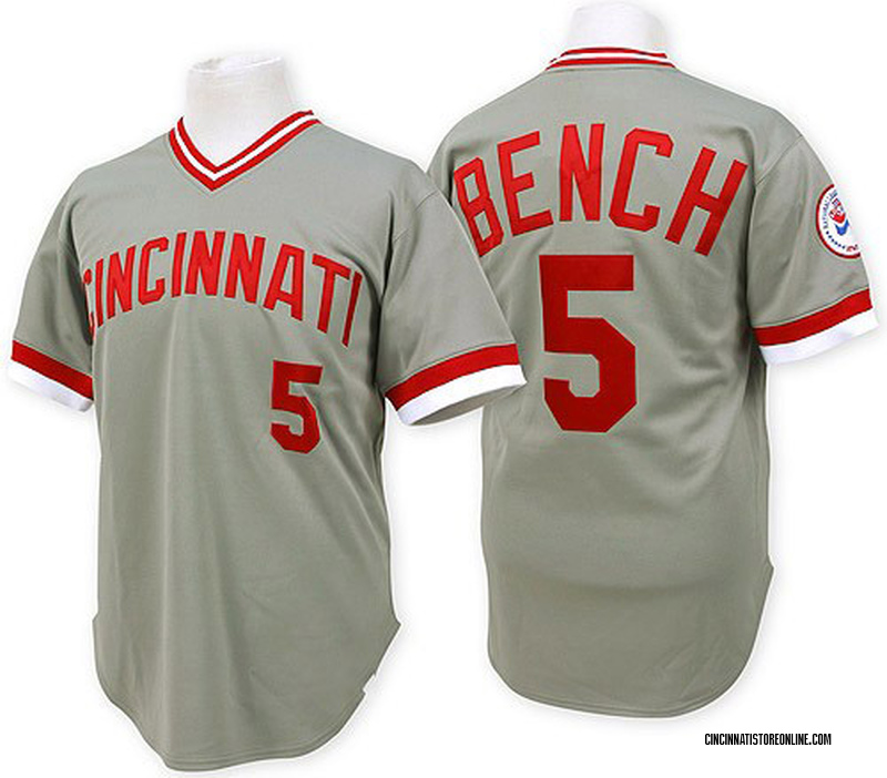Johnny Bench Men's Cincinnati Reds Throwback Jersey - Grey Authentic