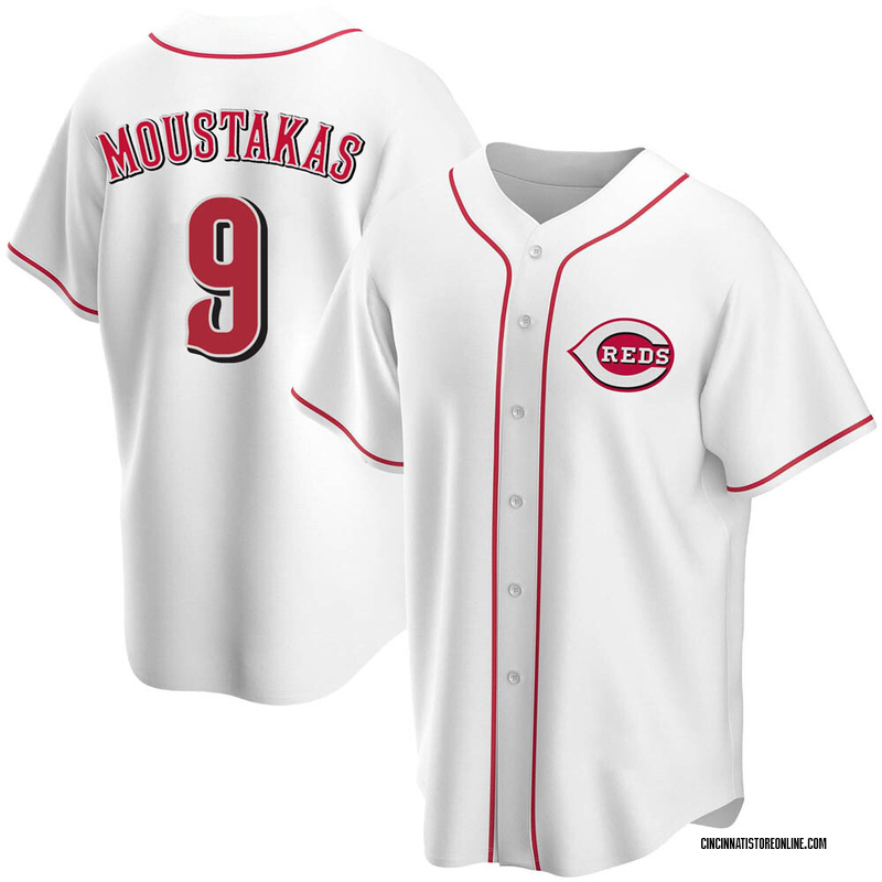 9 Mike Moustakas Youth Reds Home White Jersey - Bluefink